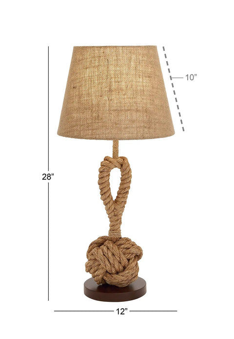 Jute Rope Table Lamp With Linen Shade Rustic Twisted Rope Accent Lamp For Living Room Cozy Warm Glow Industrial Natural Decor 13 By 13 By 28 Inches Brown