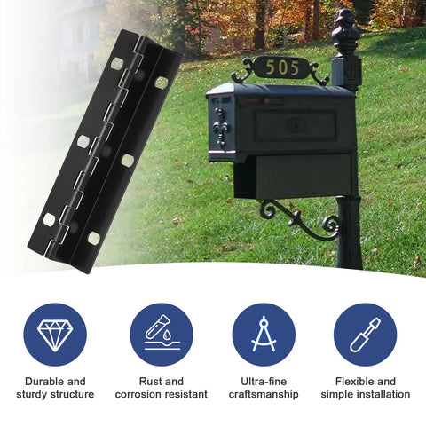 Mailbox Door Hinge Replacement With Size 6 Screw Holes, Heavy Duty Steel, Rust Resistant Matte Finish shown with installed mailbox