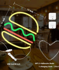 Burger Neon Sign For Wall Decor 12x12 Inch LED Neon Light Hangable For Restaurant Bar Pub Handmade Advertising
