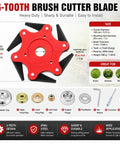 Cool Heavy-Duty 6-Tooth Brush Cutter Blade For Yard Machines Y60, 150mm diameter, heat-treated 65Mn steel, ideal for cutting grass and weeds.