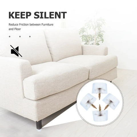 Versatile 100 Piece Round PVC Floor Protectors With Quiet Glide installed on sofa leg, reducing noise on wood floor.