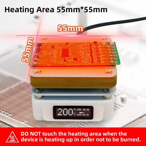 Electric Soldering Hot Plate 55mm X 55mm Plate, circuit board preheating, OLED display, compact portable design