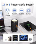 Power Strip Tower All In One Charging Station with 12 AC Outlets and 5 USB Ports plus Night Light 10 Foot Cord for office use