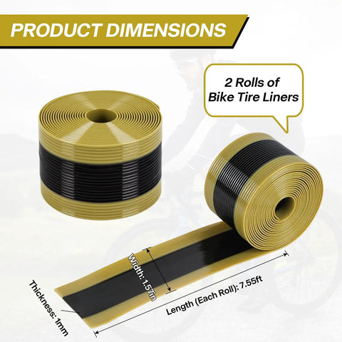 2 rolls of Self Adhesive 700C Bike Tire Liner For Puncture Protection No More Flats Inner Tube Shield Fits 12 To 29 Inch Wheels