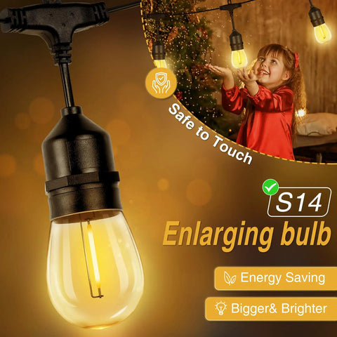 Outdoor Solar String Lights 100 Ft With 30 Plus 2 Shatterproof LED Bulbs IP65 Waterproof USB Port Remote Control 2700K Warm White Cozy Bistro Vibe For Backyard Deck Garden Patio Decor