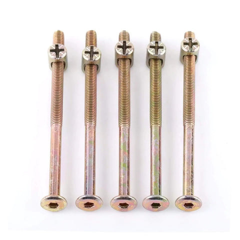 Rock Solid Furniture Bolts Paired With Slick Barrel Nuts And Rust Proof Zinc Plated Carbon Steel For Zero Wiggle Wood Joinery In Your Next Big Weekend Project, five 100mm hex socket bolts.