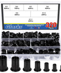 320 Piece Metric Rivet Nuts Kit M3 Through M12 With Flat Head Rivnut Inserts Black Zinc Plated Carbon Steel Assorted Sizes
