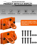 Two Pack Tractor Bucket Hooks With Tie Down Ring, Grade 70 Forged Steel Bolt On Grab Hook Tow Hook Mount With Backer Plate, Orange