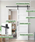 White 30x84 Inch Barn Door With 5.5 Foot Sliding Hardware Kit Included And Handle Solid Wood And MDF Core With PVC Surface Easy DIY Assembly 5 Panel Design Fits 27 To 28 Inch Opening