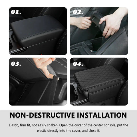 Must Have Upgraded Car Center Console Cover With Microfiber Leather Armrest Cushion And Dual Storage Pockets Universal Fit Car Armrest Storage Box For All Cars Black installation steps