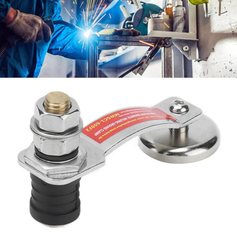 Heavy Duty Magnetic Welding Ground Clamp With Strong Suction And Stable Silicone Insulation, close-up view of metal components.