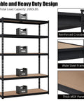 Heavy Duty Metal Storage Shelves 48 x 24 x 72 In Five Tier Adjustable Rack For Garage, Kitchen And Warehouse Ultra Sturdy Versatile Shelving Unit That Grows With Your Stuff, black steel frame