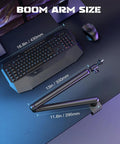 Overhead view of Low Profile Adjustable Microphone Boom Arm For Your Desk With Clamp Cable Management BM88 next to keyboard.