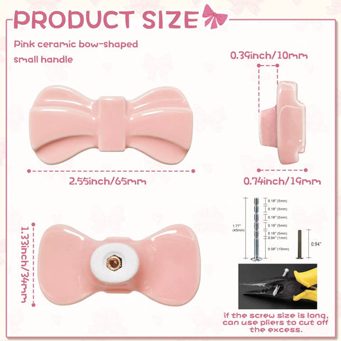 Totally Adorable Pink Bow Dresser Knobs Six Pack Ceramic Drawer Pulls For Girls Room And Nursery Vintage Style Single Hole Handles dimensions