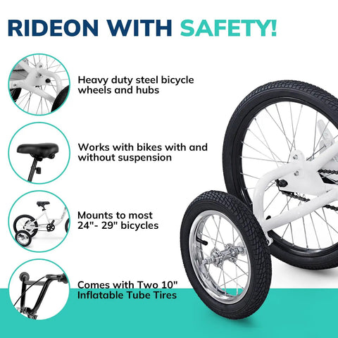 20 Inch Adaptive Training Wheel Bicycle For Beginners With Proportioned Frame Lighter Build And Smaller Grips For Easy Ground Reach And Confidence On Two Wheels Ideal For Teens And Young Adults Learning To Ride infographic with bike features