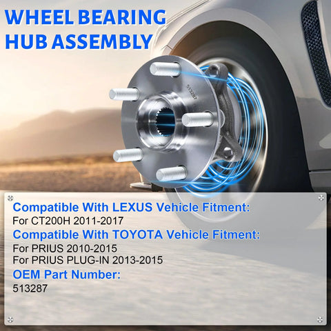 Front Wheel Bearing Hub Assembly 5 Lug 513287 Fits Toyota Prius 2010-2015, Prius Plug-In 2012-2015, Lexus CT200H 2011-2017