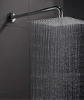 12 Inch Rain Shower Head With 15 Inch Extension Arm Chrome Finish, Big Square Rainfall Shower Head in use on dark tile wall