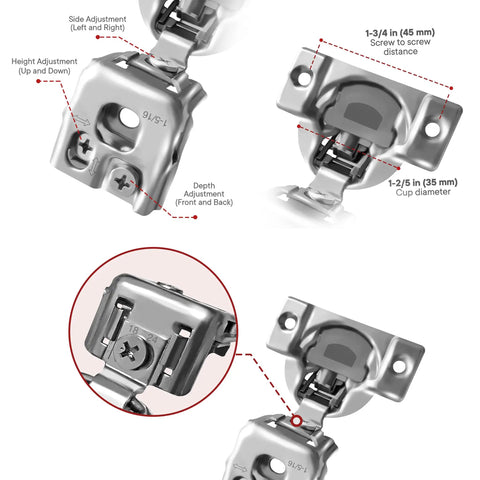 Four Pack Overlay Soft Close Face Frame Kitchen Cabinet Hinges With Three Cam Adjustment For Rock Solid Door Alignment And No Sweat Install Plus Smooth Glide Hardware That Is Totally Built To Last