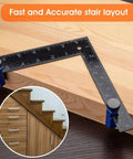 Precision Stair Gauge Knob And Framing Square Jig With Dead On Angle Cutting Guide For Pro Carpenter Marking an aluminum square on wood.