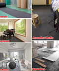 Rock Solid 11mm Acoustic Foam Mat Heavy Duty Sound Dampening Self Adhesive Floor Panel in various indoor settings including music rooms.