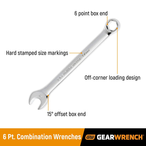 Image of Six Point 13mm Combination Wrench With Off Corner Box End for Superior Grip and Hex Fastener Security, showing design features.
