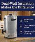 100 Cup Commercial Coffee Urn And Hot Water Boiler With Dual Wall Insulation Keeps Coffee Hot For 24 Hours on kitchen counter