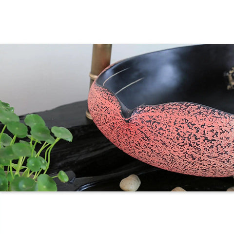 Bathroom Vessel Sink Chinese Style Art Basin Above Counter Basin Hotel Creativity with pink glaze and textured design.