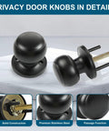 Passage Door Knobs 3 Pack Dope Matte Black Interior Round Door Handles Non Locking for Hallways and Closets details