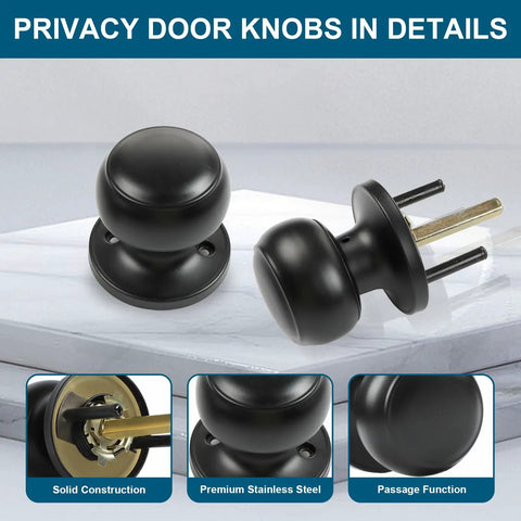 Passage Door Knobs 3 Pack Dope Matte Black Interior Round Door Handles Non Locking for Hallways and Closets details