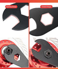 Close-up of Low Profile Bicycle Spanner Set 2mm Thick For 13mm To 19mm Cone Wrenches showing open and closed designs on hub axle nut.