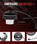 Image showing dimensions of Gas Cap With Two Tether Ropes For Jeep Dodge Chrysler Ram Fiat Plymouth Mitsubishi Wrangler JK TJ Cherokee Ram 1500 2500 3500 Charger Challenger Dart Durango Journey Town And Country Aspen Sebring.