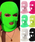 Three Hole Knit Balaclava Ski Mask For Winter, variety of colors with embroidery, cozy windproof design, ideal for outdoor sports