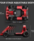 Top and side view of 24V Electric Go Kart With Adjustable Seat For Kids And Teens, 7Ah Battery, Top Speed 7.5 MPH, Red Ride On Toy