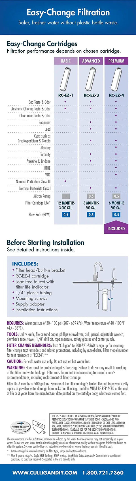 Under Sink Water Filtration System With Dedicated Chrome Faucet Four EZ Change Filters Premium Filter For Clean Drinking Water chart