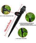 Close-up of a 16cm drip emitter for 1/4 inch tubing with 360-degree adjustable atomizing nozzle, part of two dozen pcs drip irrigation misting emitters