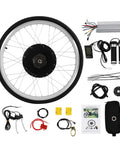 26 Inch Electric Bike Conversion Kit 48V 1000W Rear Hub Motor With 460 RPM PAS Sensor And LCD Display shown with components for installation