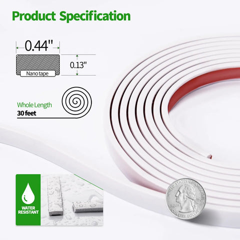 30 Ft Peel And Stick Trim For Walls And Backsplash Edges product specification showing 0.44'' width and 30 feet length