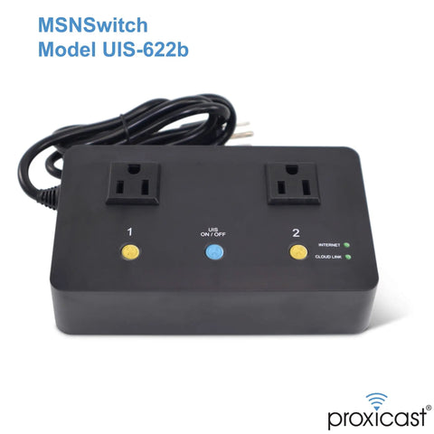 Smart Internet Enabled IP Remote Power Switch With Auto Reboot And Scheduling Two Independent AC Outlets front view.