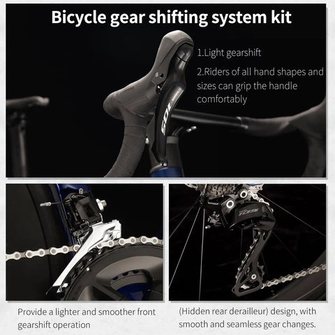 Lightweight Full Carbon Fiber Road Bike For Adults With Shimano R7120 gear shifting system, close-up of levers and derailleur