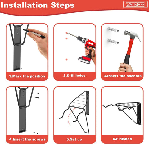 Installation steps for Wall Mounted Double Bike Rack Foldable For Two Bikes Space Saving Indoor Garage Storage Solution With Low Lift Access And Easy Cleaning For Home Garage Use Easy Install Holds Two Bikes Securely Horizontal Mount