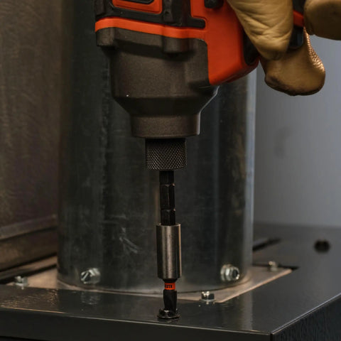 8-In-1 Stubby Screwdriver with Magnetic Handle being used on a metal surface, showing impact rated and adjustable blade in action