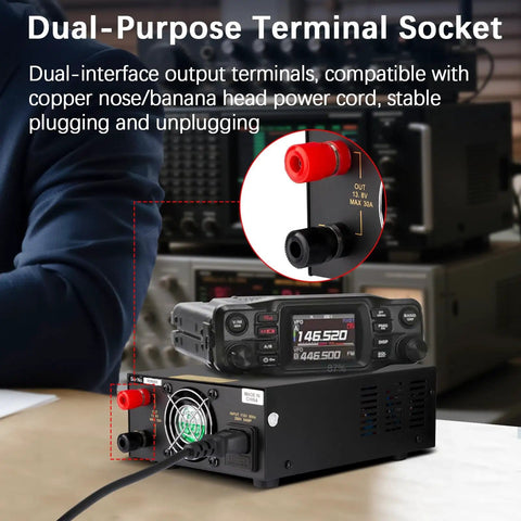 High Current 13.8V DC Bench Power Supply for Ham Radios, 30A Peak, 20A Continuous, dual-purpose terminal socket