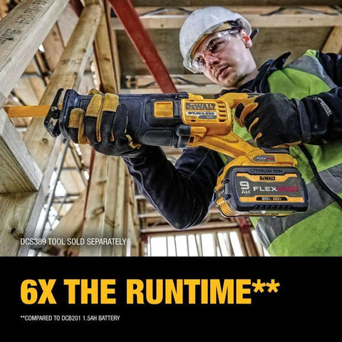 Worker using FLEXVOLT 20V/60V MAX Battery Pack 9.0 Ah Two-Pack for Power Tools in construction environment