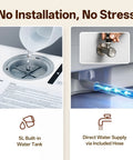 Nifty Portable Countertop Dishwasher For Tight Quarters Handles Four Place Settings On Dual Racks With Swift Cycles showing built-in water tank and hose installation.