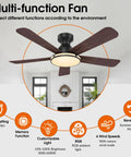 Ceiling Fans,46" RGB Low Profile Ceiling Fans with Lights, Wood-like Blades in modern living room setting.