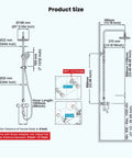Top Shelf 304 Stainless Steel Outdoor Shower Kit With 8 Inch Rainfall Head And Handheld Sprayer In Slick Matte Black Finish dimensions and measurements diagram.
