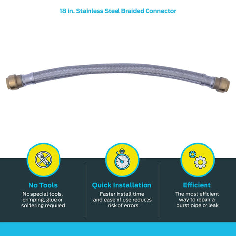 3/4 Inch By 18 Inch Flexible Repair Coupling Hose For Quick Push To Connect Brass Plumbing Fitting, compatible with PEX copper CPVC PE