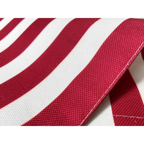 Close-up of the Patriotic 12x18 Inch Garden Flag For Yard Double Sided USA Flag American Pride Outdoor Decor Durable Polyester With Vivid Colors That Do Not Fade Stand Not Included, showing red and white stripes detail.
