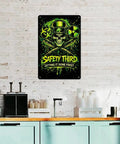 Safety Third Aluminum Sign 8x12 Vertical Poster Built Tough Rustproof Metal Art For Man Cave Decor on brick wall
