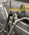 4 Ft Steam Dryer Hose Installation Kit with 90 Degree Space Saver Elbow, 1 Ft Inlet Adapter and Brass Y Connector installed on dryer